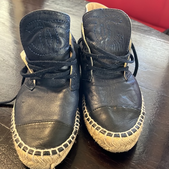 CHANEL Shoes - Chanel High Top Espadrilles Navy and Black, 7.5